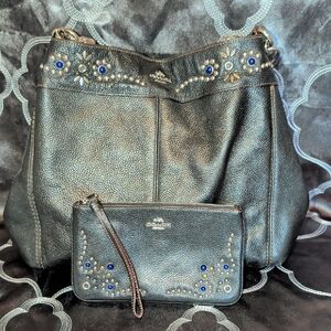 Coach Black and Blue Embellished Shoulder Bag Set